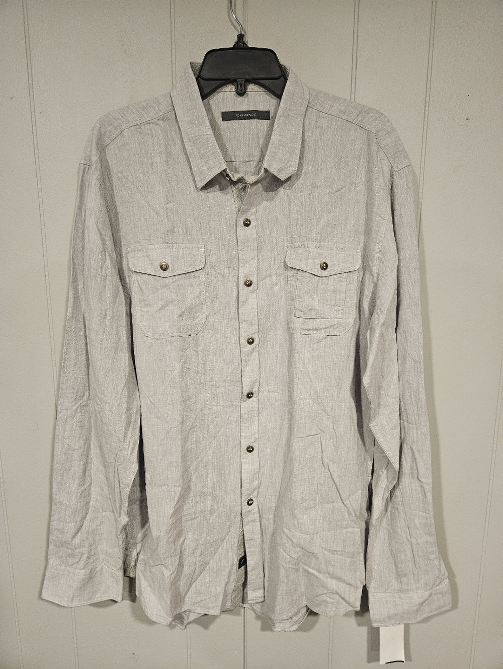 7 Diamonds Linen Blend Men XXL Gray Long Sleeve Button Up Shirt Flap Pockets NWT